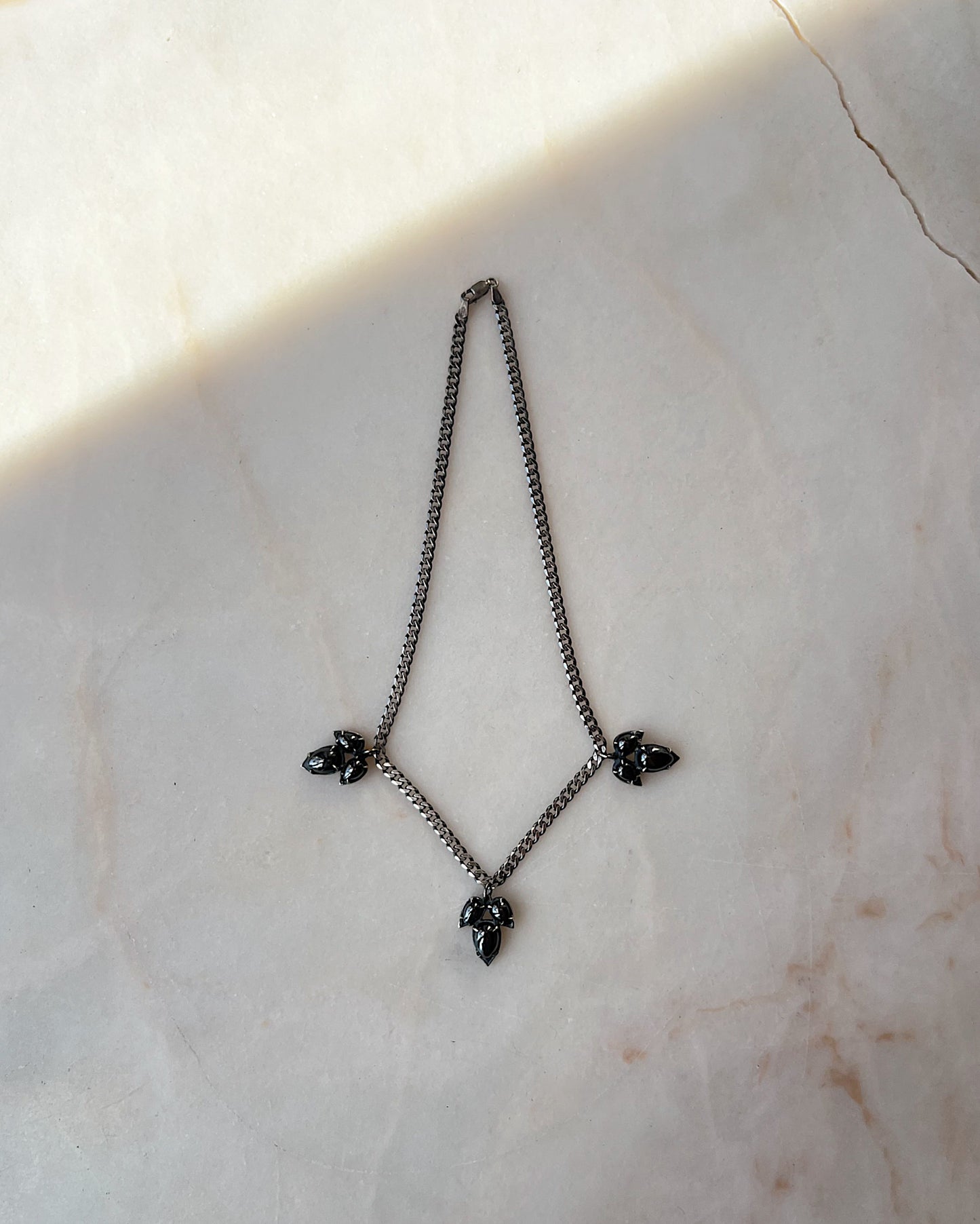 Triple Thorn // Gemstone Charm Necklace Heavy Curb Chain