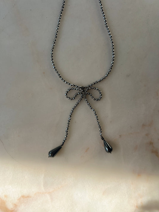 Ribbon Bows III // Hematite One Of A Kind // Necklace