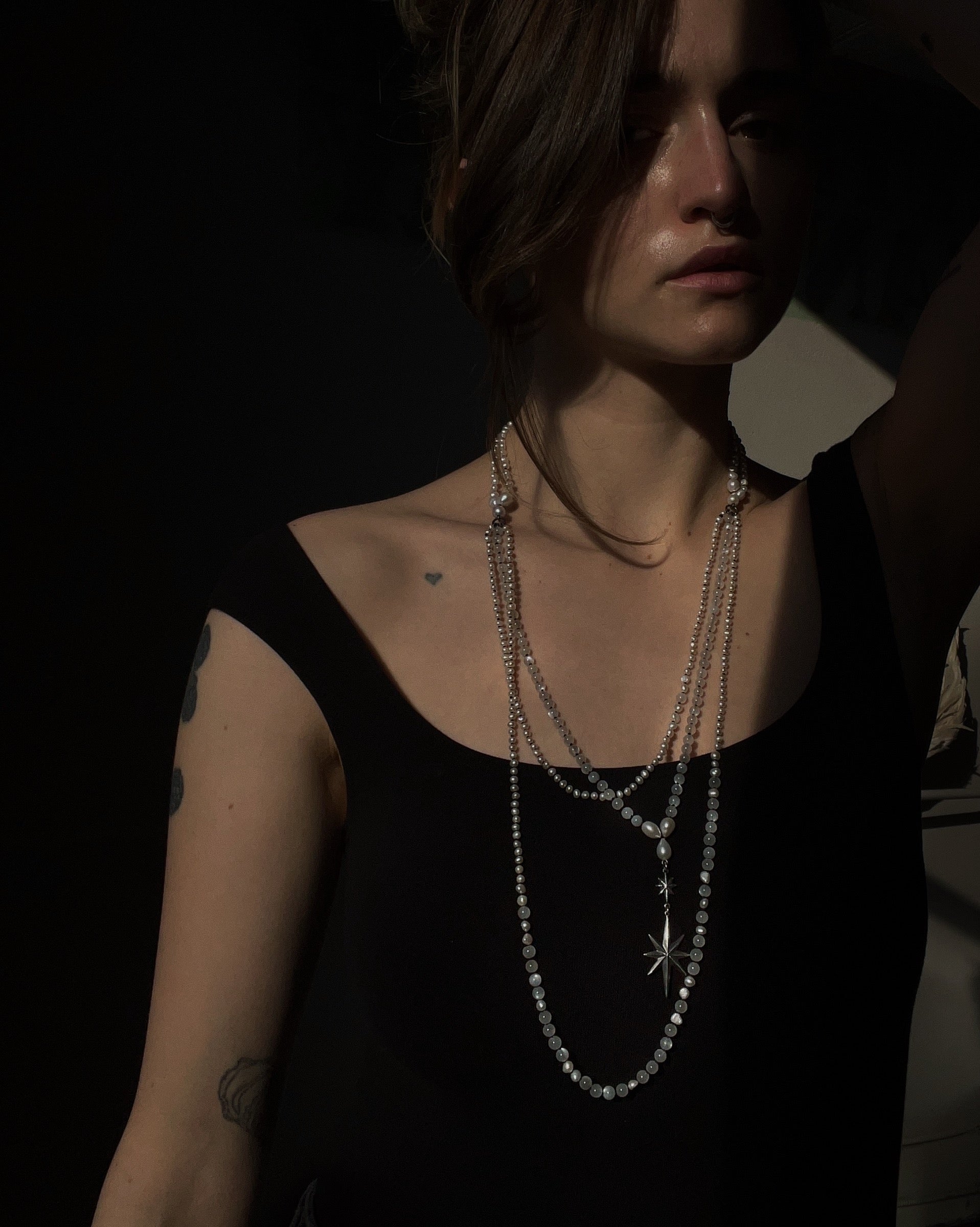 The Stars Aligned // White Moonstone And Pearl Necklace