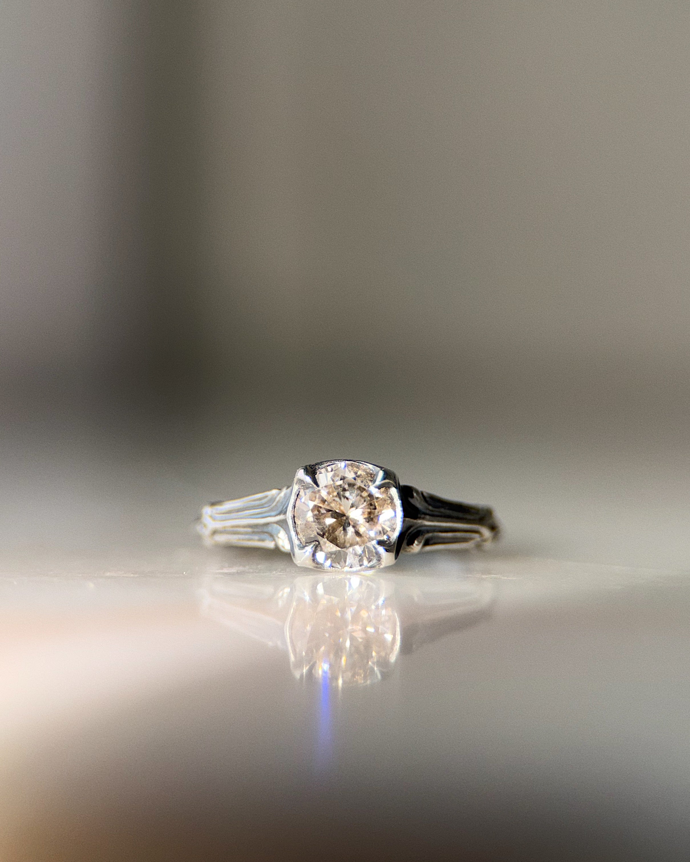 ecclesia pillar ring in sterling silver set with 6.5mm round lab grown salt and pepper diamond