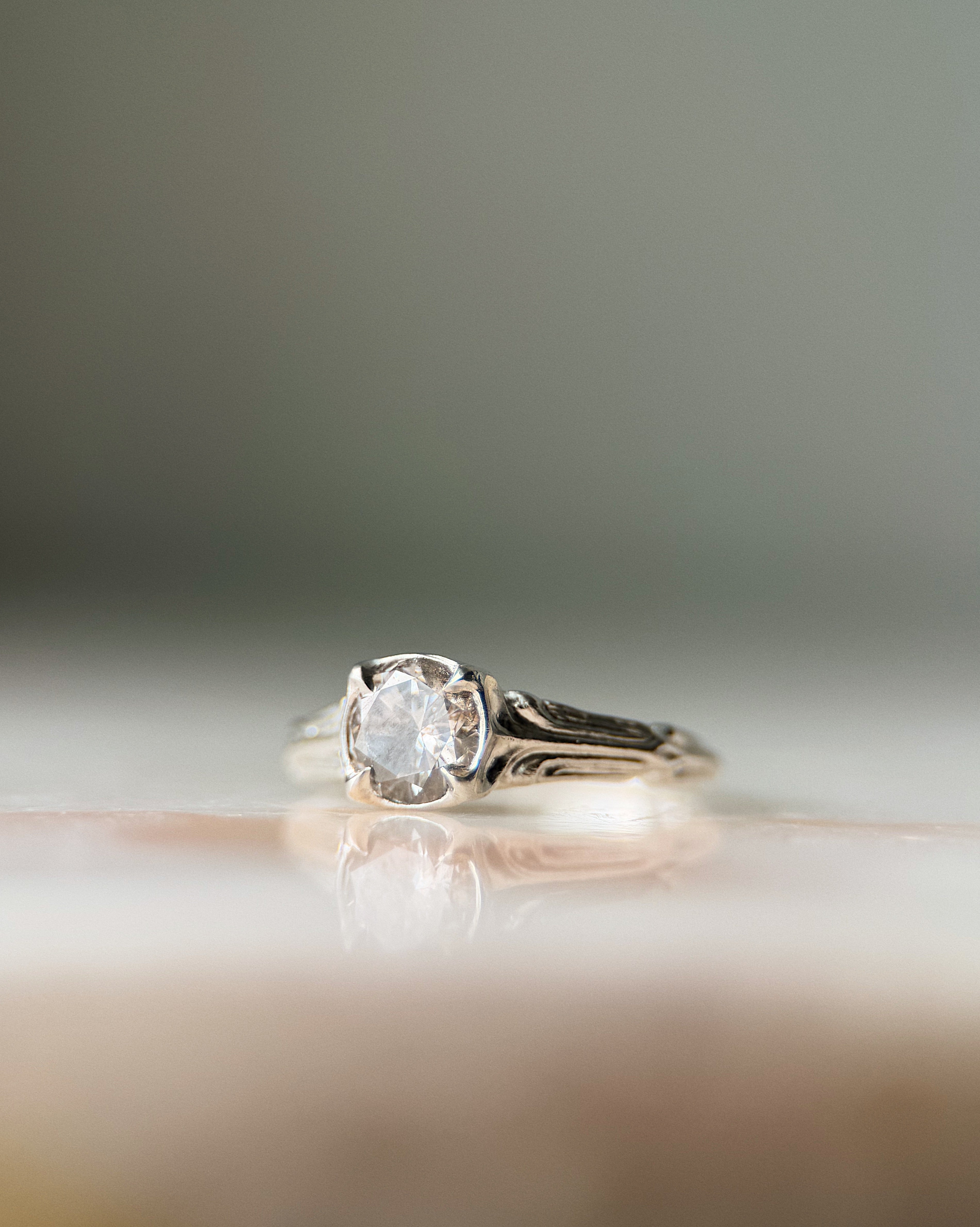 ecclesia pillar ring in sterling silver set with 6.5mm round lab grown salt and pepper diamond