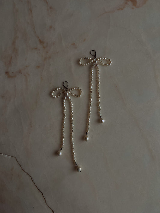 Ribbon Bows //  Fresh Water Pearl One Of A Kind // Earrings