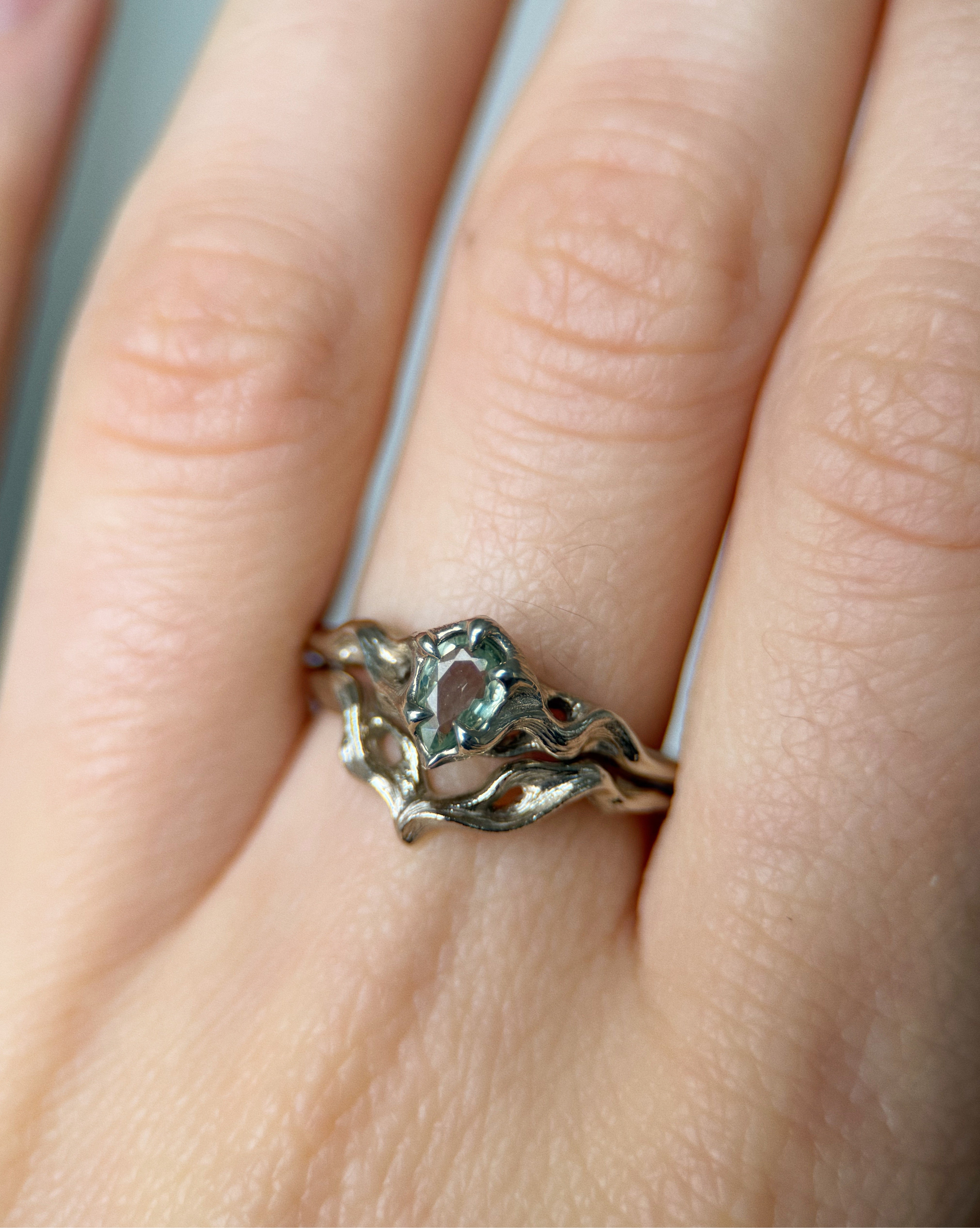 Pyre Pt II // 14kw Gold + Pale Green Sapphire // 8.5