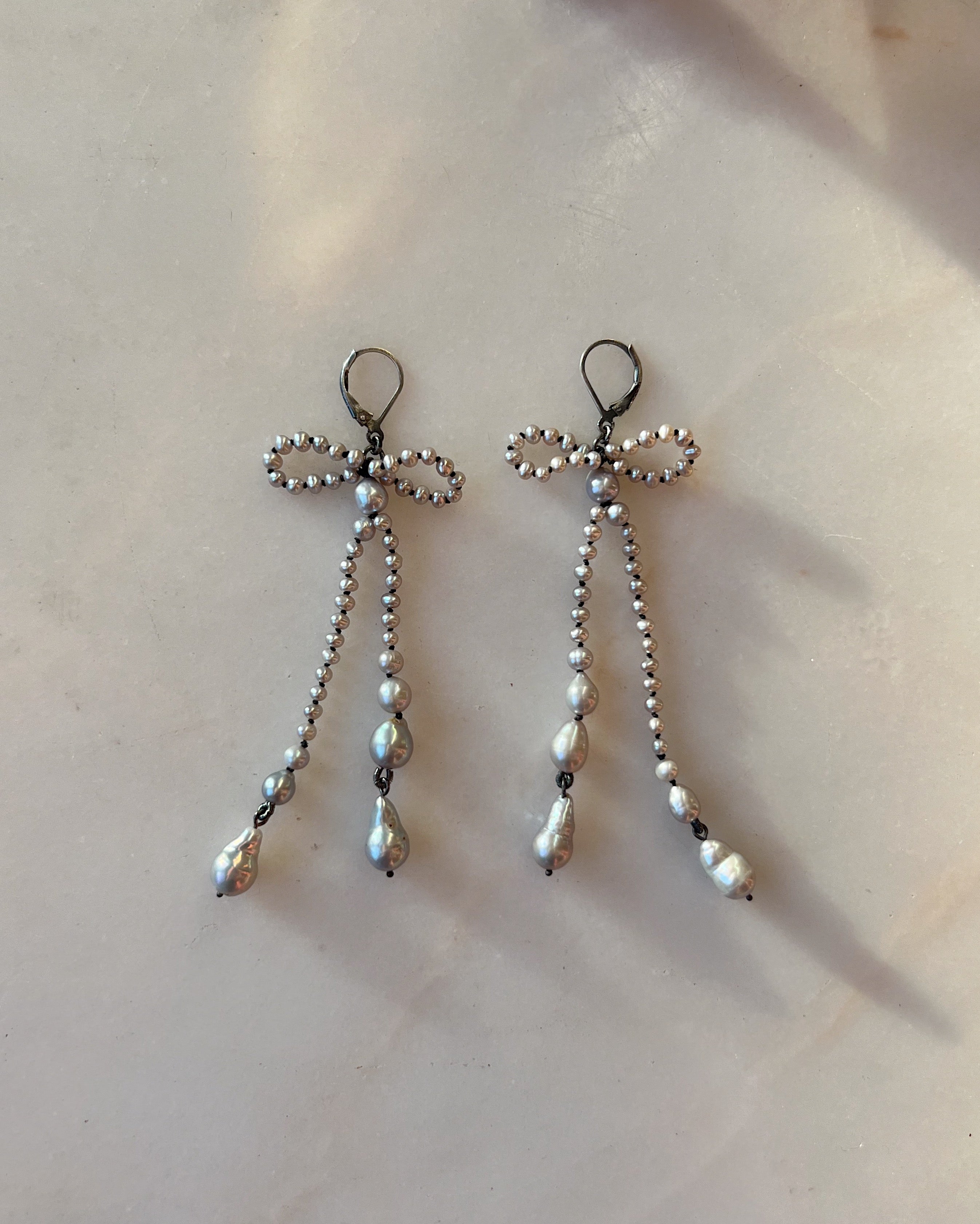 Ribbon Bows II // Freshwater And Baroque Pearl Earrings