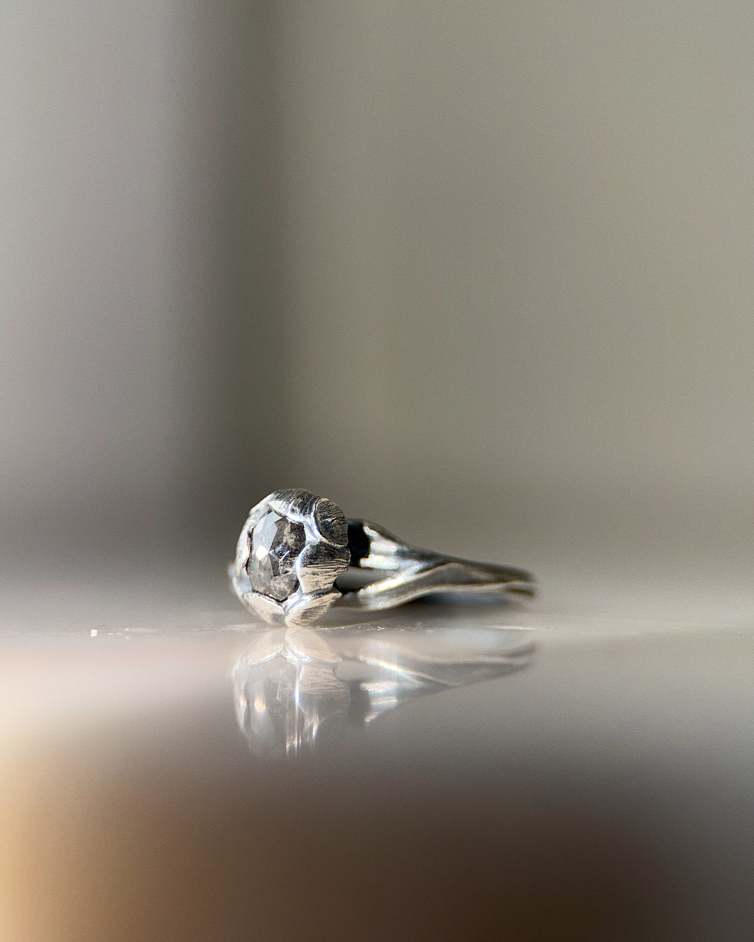 ecclesia natasha pt i ring in sterling silver set with 4 x 6 mm oval salt and pepper diamond