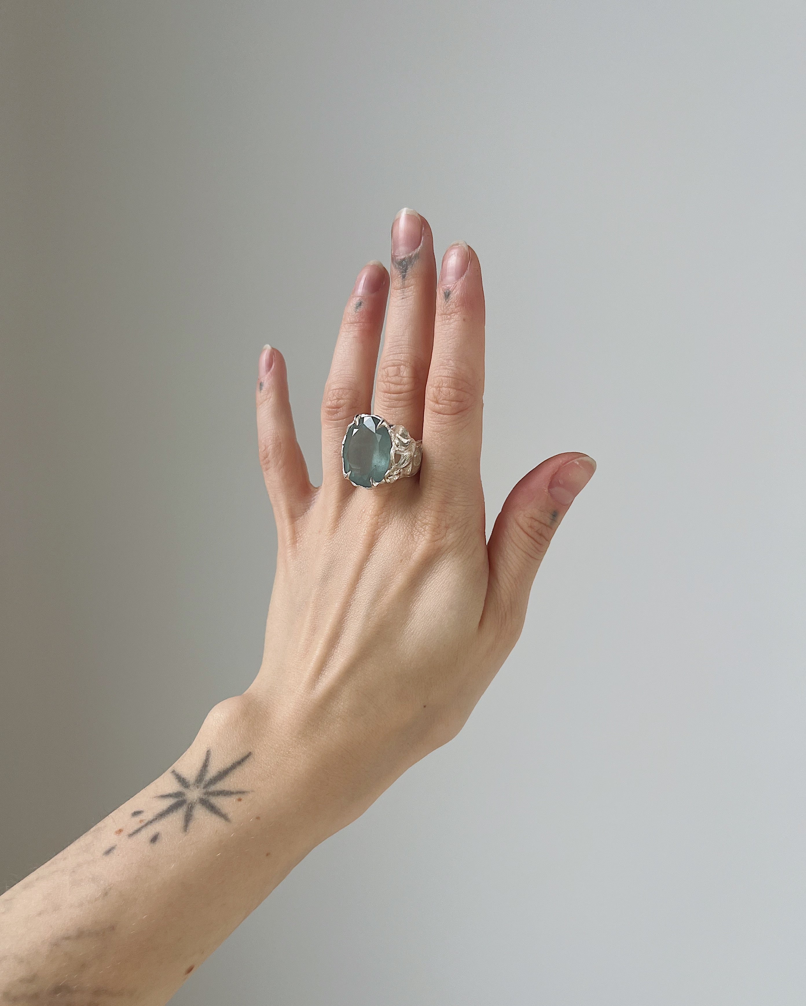 Oversized Pyre II // Silver + Moss Aquamarine