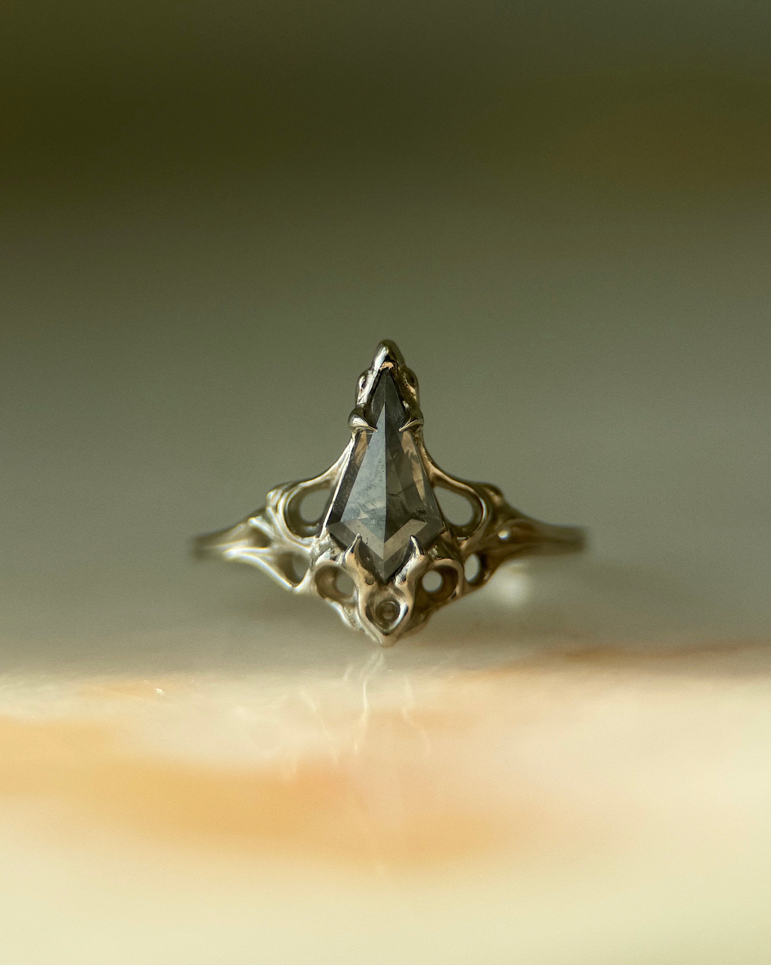 archangel, 14 karat gold ring set with kite shape diamond