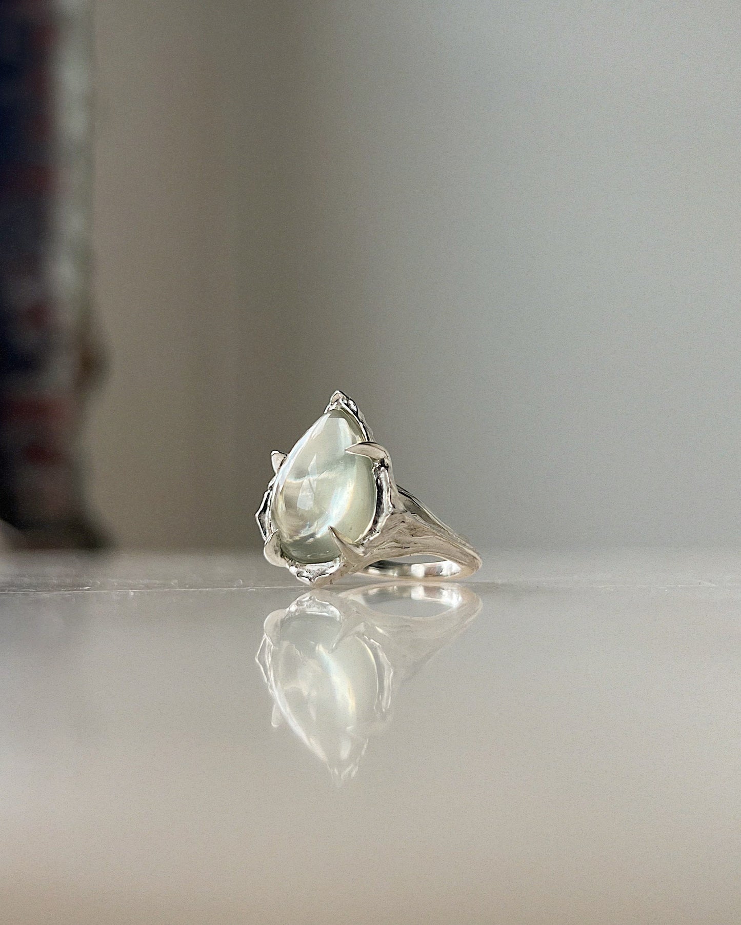 Dewdrop // Green - Grey Moonstone One of a Kind // Size 6-6.5