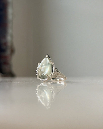 Dewdrop // Green - Grey Moonstone One of a Kind // Size 6-6.5