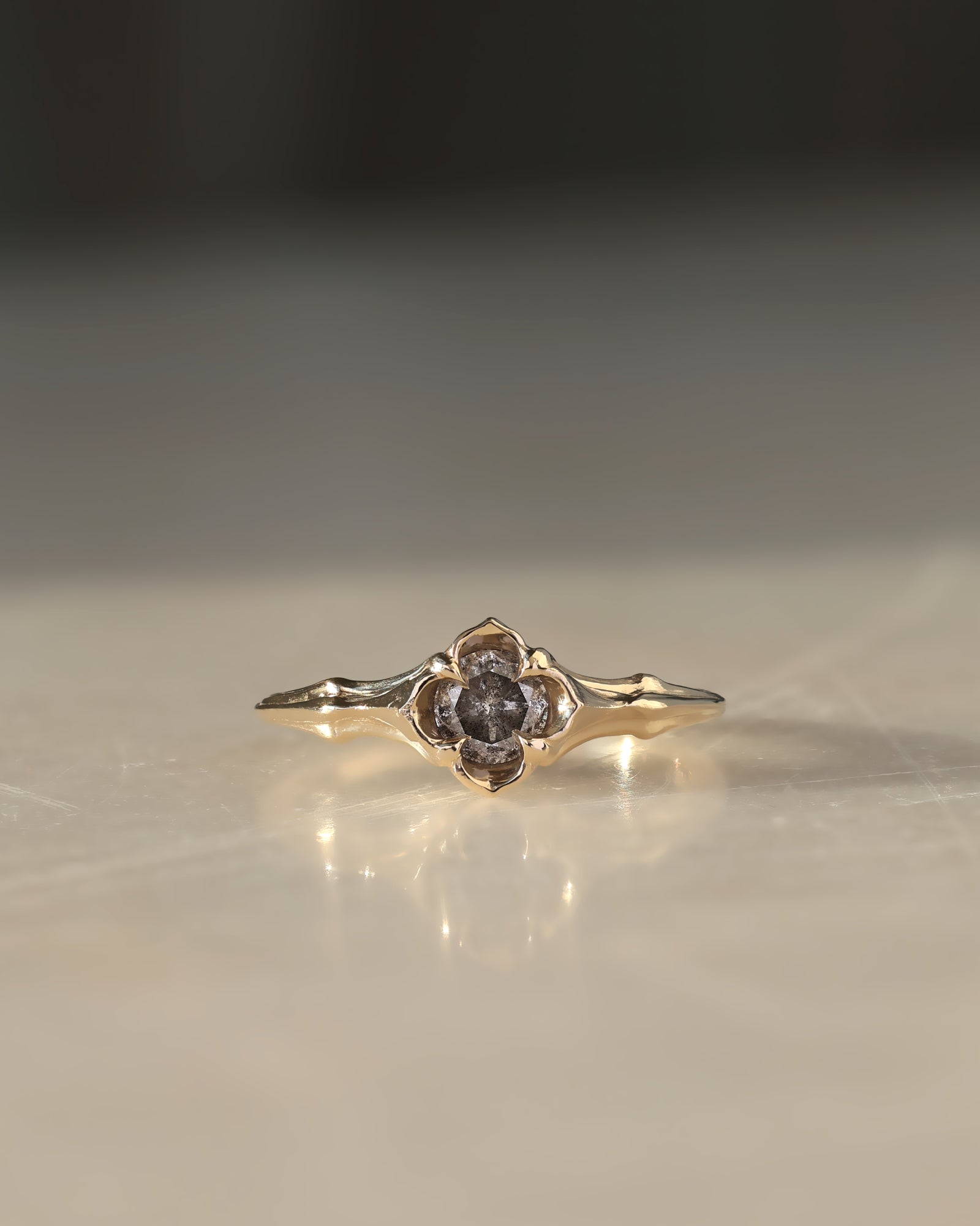 Daphne // 14ky Gold + 5mm Salt & Pepper Diamond // 8