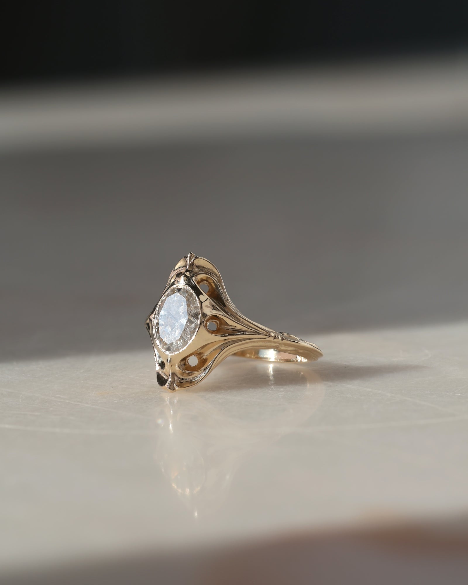 Navis // 14ky Gold + 6x8mm Salt & Pepper Diamond // 6.25