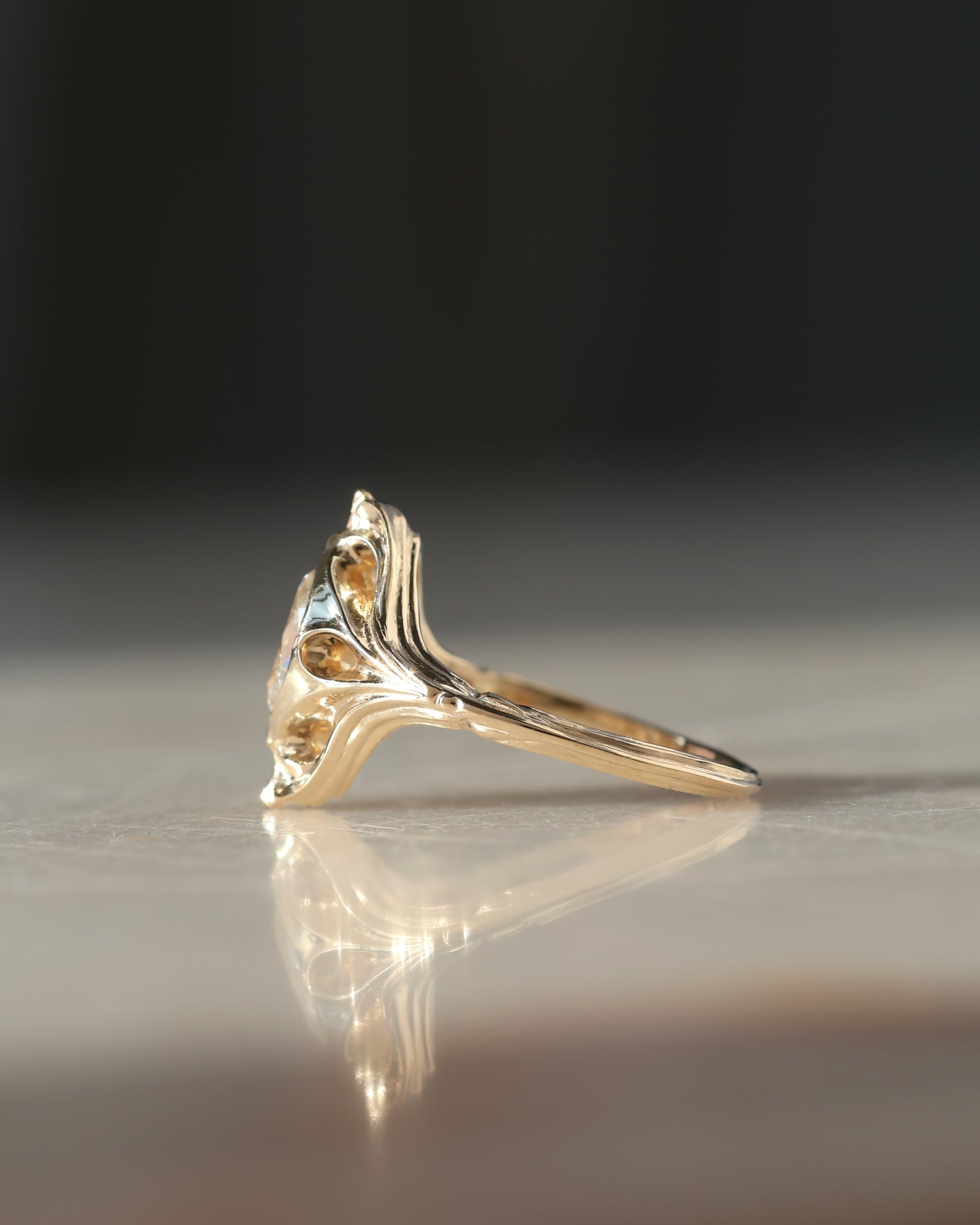 Navis // 14ky Gold + 6x8mm Salt & Pepper Diamond // 6.25