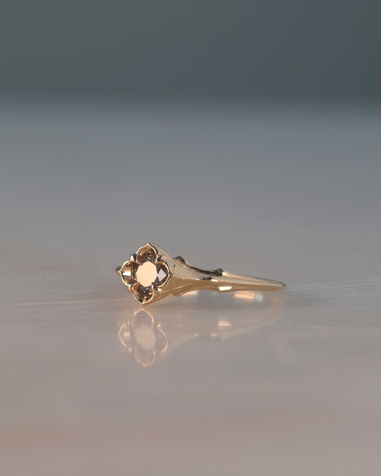 Daphne // 14ky Gold + 5mm Salt & Pepper Diamond // 8