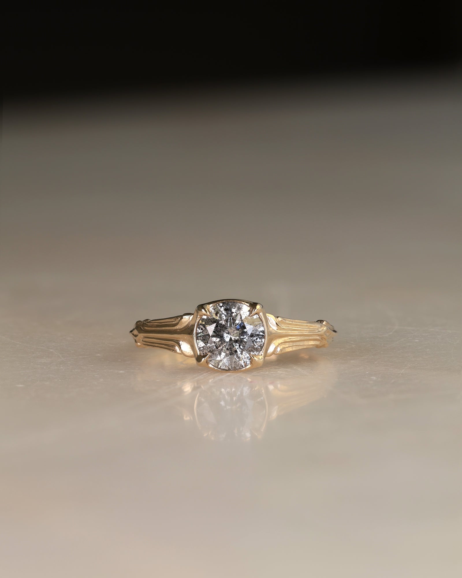 Pillars Pt II // 14ky Gold + 6.5mm Salt & Pepper Diamond // 6.5