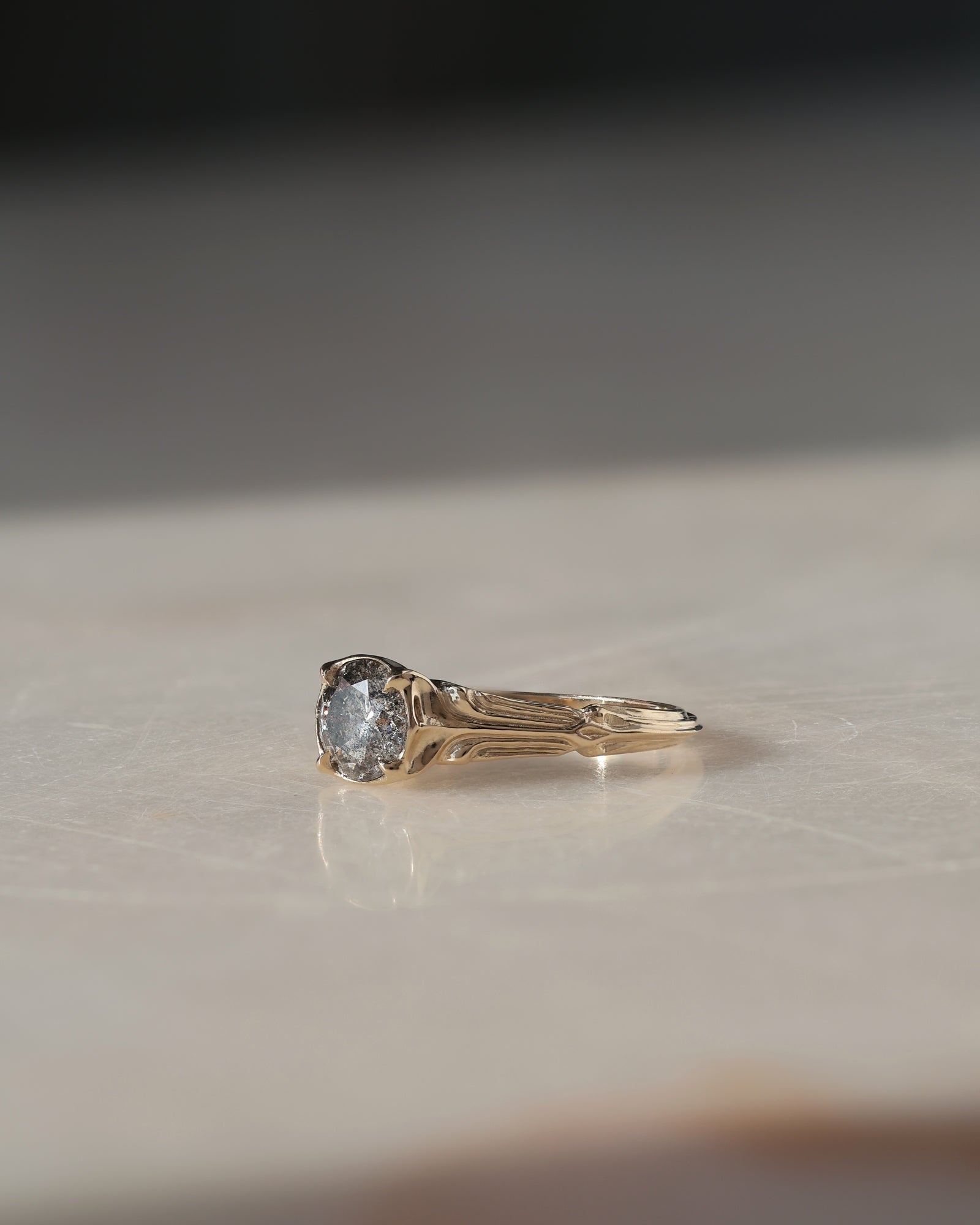Pillars Pt II // 14ky Gold + 6.5mm Salt & Pepper Diamond // 6.5