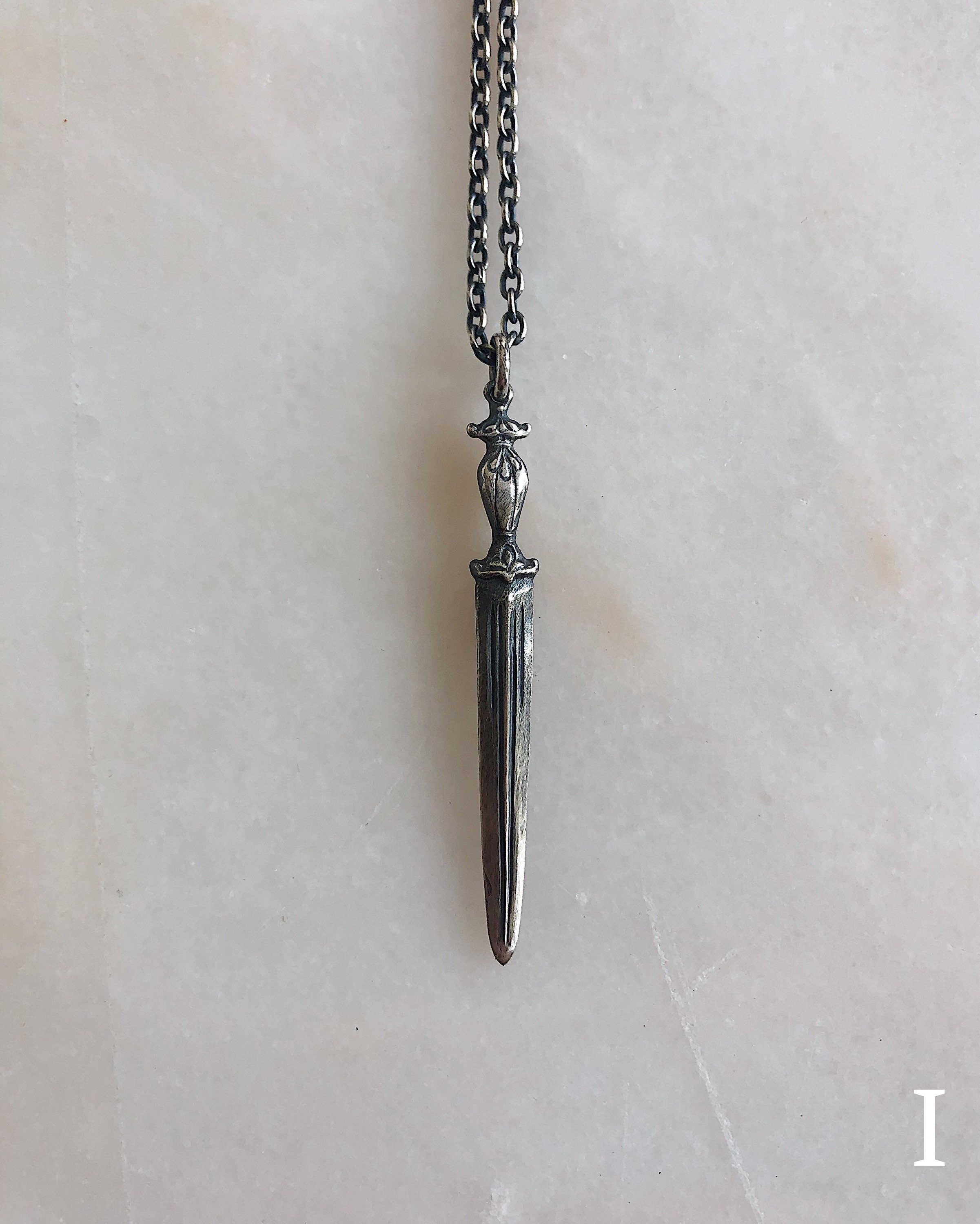 925 Sterling Silver Dagger Knife Pendant Necklace