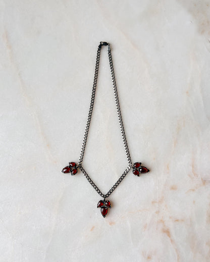 Triple Thorn // Gemstone Charm Necklace Heavy Curb Chain