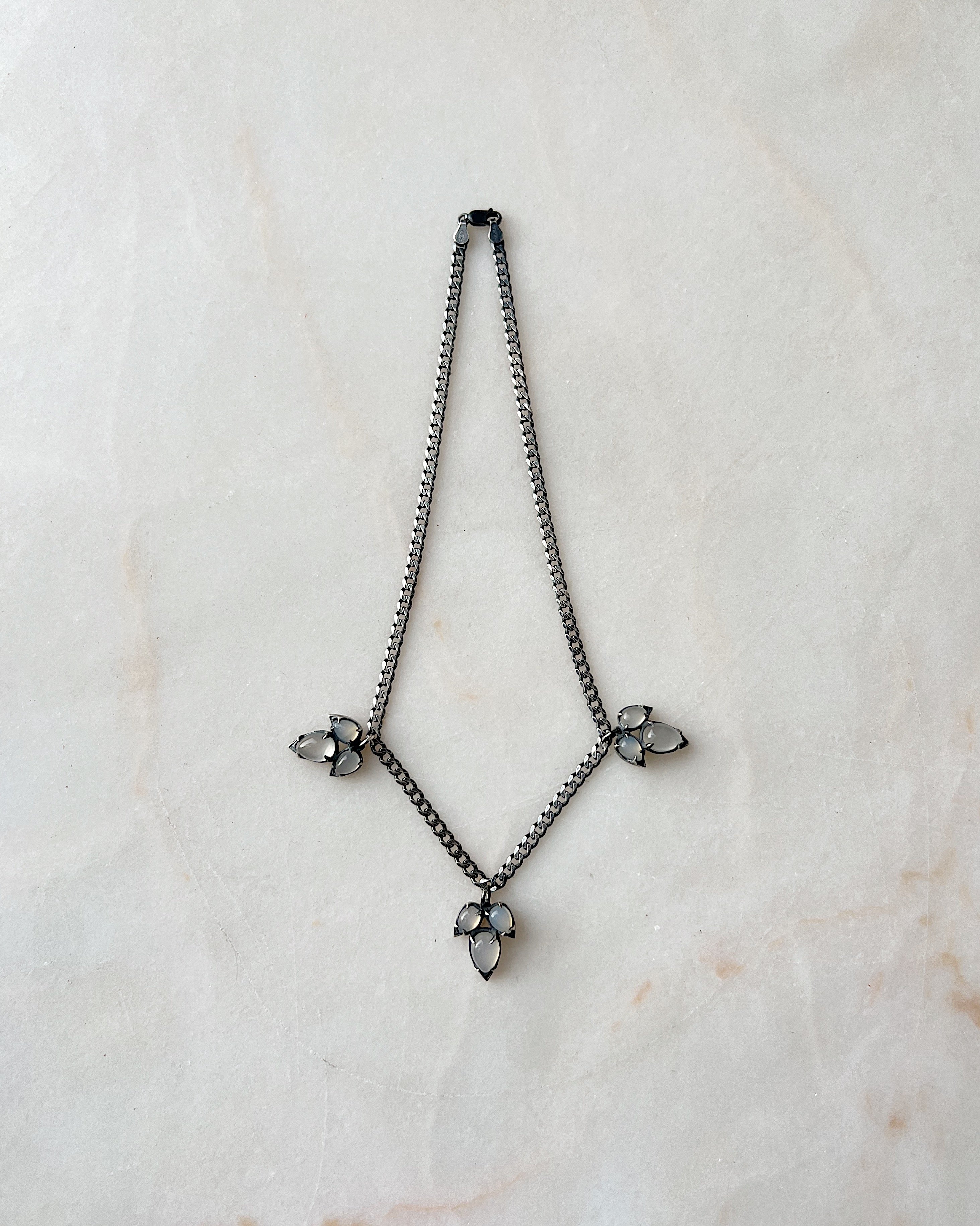 Triple Thorn // Gemstone Charm Necklace Heavy Curb Chain